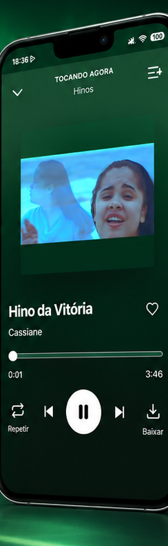 Player de hino tocando no app